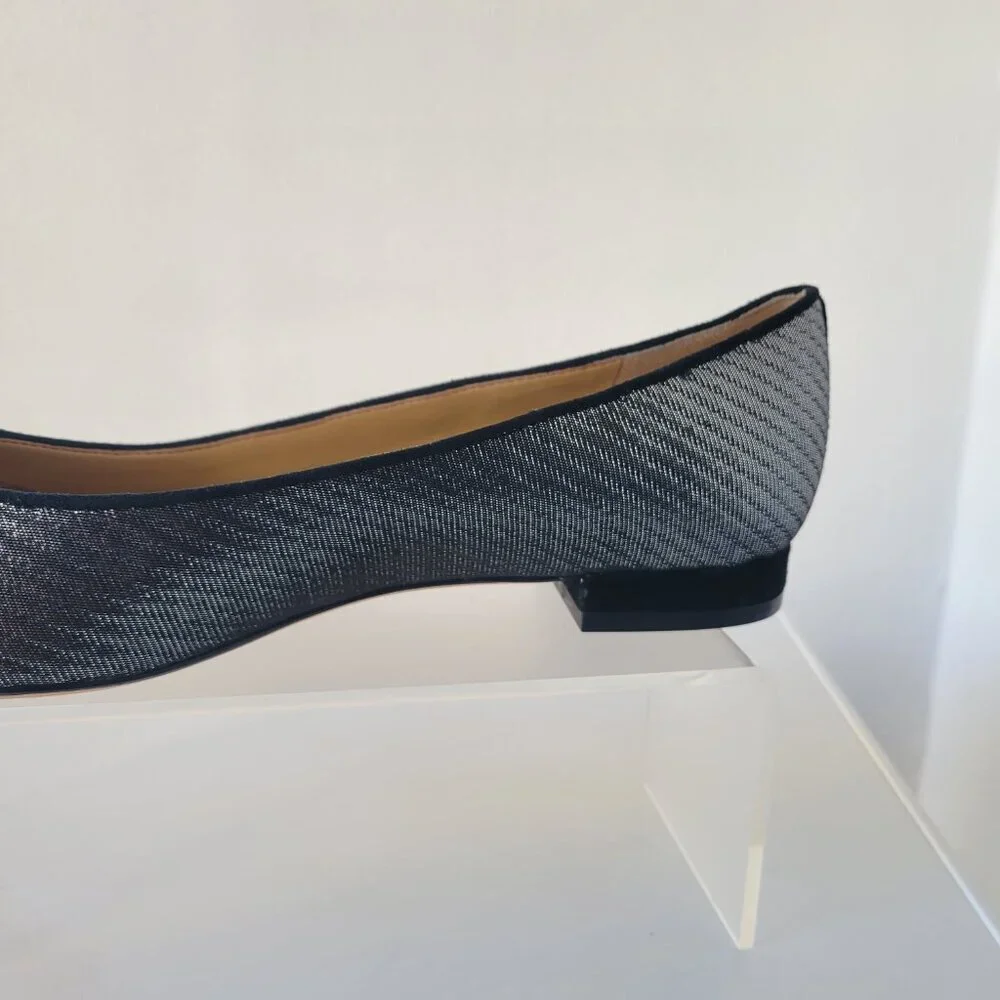 Talbots Edison Bow-Detail Black & Silver Flats - Lurex®  (Size 9.5)